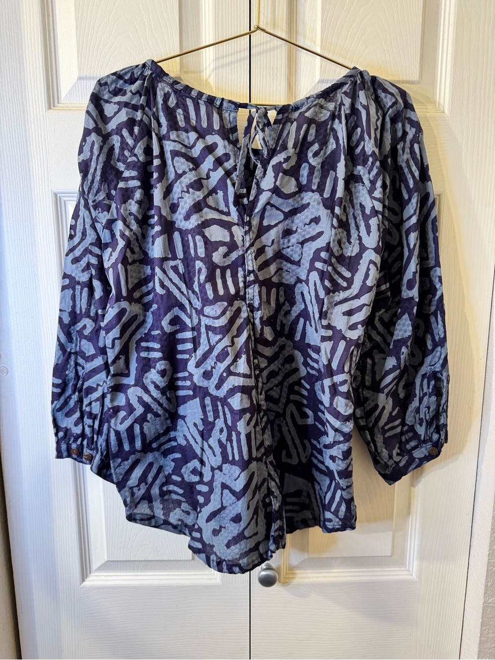 Women's Printed Navy Blue Peasant Tunic Top - Picture 3 of 6